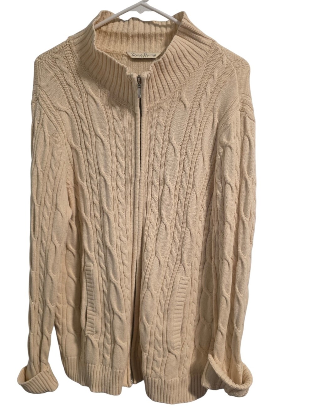 French Laundry Full Zip Csbleknit Cardigsn Sweater Cream Size L 100% Cotton